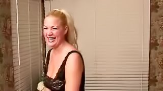 Blonde getting facial cock juices after cock and balls sucking