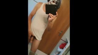 Masked young guy jerks and shoots a load