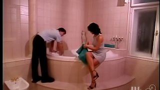 Burnette Daniella Rush gets facial cumshot and has orgasm when fucked in bathroom