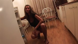 Lovely babe fucked in the kitchen