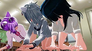 3D HENTAI group sex in the classroom
