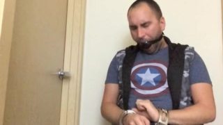 Captain America Handcuffed, Ballgagged, Jerks Off Moaning for Bucky