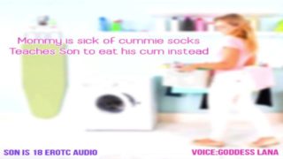 Mommy is sick of cummies socks teaches son to eat his cum instead
