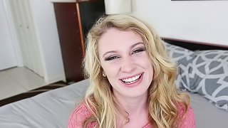 Super hot lace top on a blonde sucking dick and fucking hard