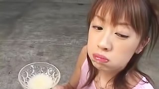 Kinky Asian chick plays dirty games with two men and drinks cum
