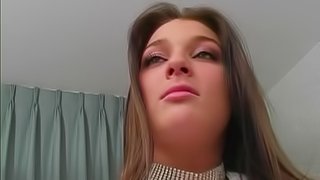 Cocksucker in a sparkly choker gags as he hits her throat