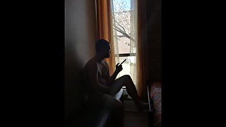 Caught naked and jerking in the window