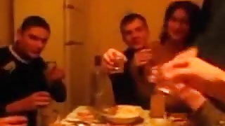 Russian brunette girl fucks 3 guys