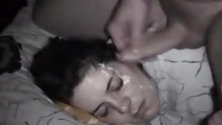 Pranksters film sleeping girl getting cum facial