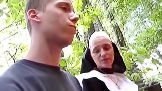 horny cum loving nun picked up from street for extreme sex in nature
