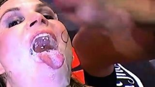 Luisa shows cums in mouth swallows and bukkakes