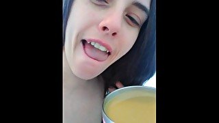 Naked Nudist Crazy White Girl Onlyfans Only FANS ManyVids Cam Slut Drinks Morning Coffee Lunatic