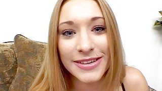 Kayla Marie kneels before her handsome lover and gives an amazing deep blowjob