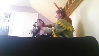 Cosplay sextape. nerdy girl dressed up as the town retard.