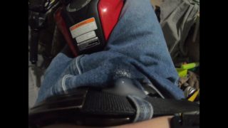 Twink Cums THROUGH Jeans and pisses while dreaming of riding motorcycle