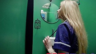 Horny British Nurse Gives A Stranger A Blowjob At The Gloryhole After Work And Swallows His Cum