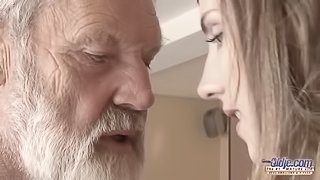Old Young - Big Cock Grandpa Fucked by Teen she licks thick old man penis