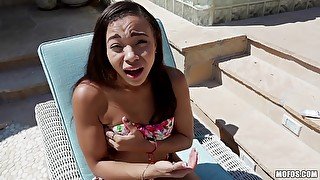 Sexy latina babe Adriana Maya plowed poolside