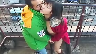 Lustful Japanese chick gets banged doggy style outdoors