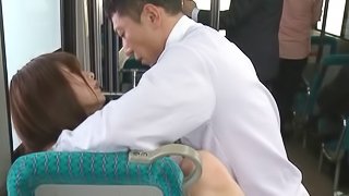 Infatuated Asian babe giving a steamy blowjob before getting screwed in a bus
