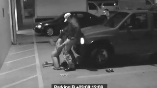Slut sucks security guard cock in parking lot