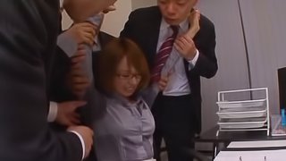 Gorgeous asian blonde enjoys being fucked at the office.
