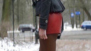 totally leather skirt & My used overknee boots & upskirt