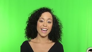 Curly-haired hottie Mia Austin gives an interview in backstage clip