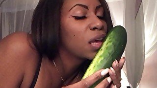 Food Sex - Sloppy Blowjob - Sucking Cucumbers - Spitting - EbonyLovers