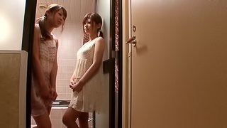 Two slim Japanese girls have lesbian sex after taking a bath