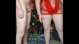 Pussy worship, ballbusting, ruined orgasm & clean up around the Xmas tree (short)