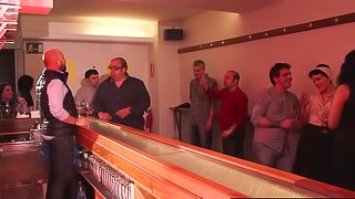 Spanish Squirting Party: Busty spanish babes squirt at a party in a bar