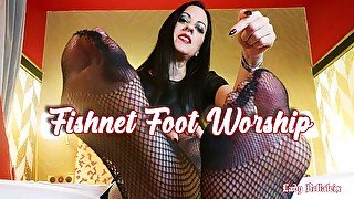 Fishnet Foot Worship - Lady Bellatrix dominates you with her fishnet clad feet (trailer)