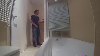 Bathroom sex session with a cock craving brunette chick