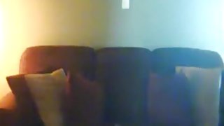 Ponytailed brunette with great ass rides her bf on the sofa