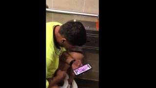 Workmen caught jerking and cumming in restroom