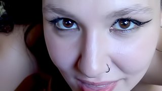Girl with shaved temple and nose piercing earns money having sex