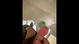 Horny 18 Year old jerks off in public urinal