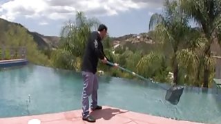 Ebony gal fucks the pool boy