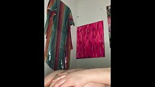 Fat girl stretches asshole with anal beads