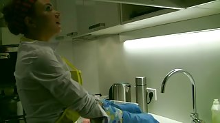 Sexy cleaner got fucked hard by 3 clients