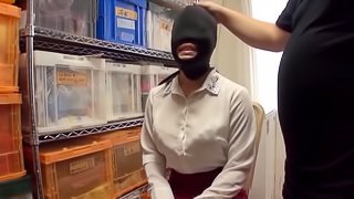 Asian slave slut is blindfolded, gagged and used by her master