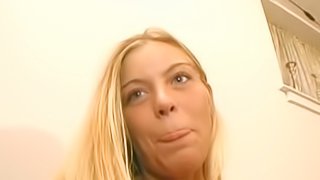Beautiful blonde girl likes to suck a big dick until he cums