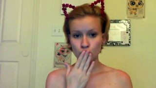 Kinky redhead teen Candise stuffing panties in her pussy