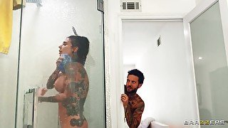 Tattooed couple enjoys having wild sex on the bed - Joanna Angel