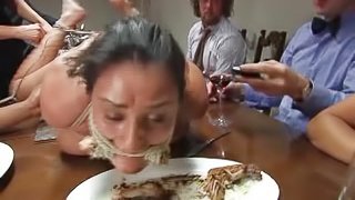 Serious BDSM Action And Public Sex With Horny Brunette Over Dinner