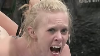 Blonde Sarah gets punished with a strap-on after a fight