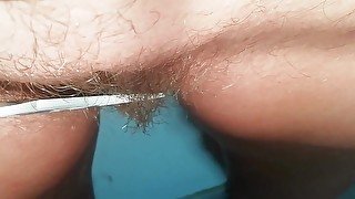 Pubic haircut with big Kitchen scissors - so scary to damage my pussy