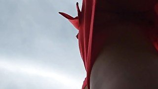 Alice upskirt without panties and shows her pussy and ass in public