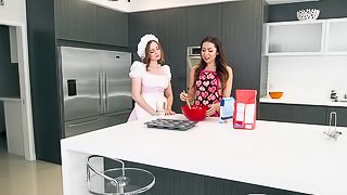 Melissa Moore and Mary Moody hook up for a sex session in a kitchen